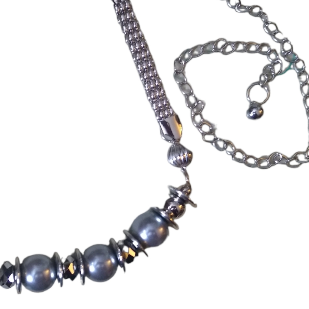 Silver Large Faux Pearl Waist Belt Skinny Chain - Picture 4 of 6